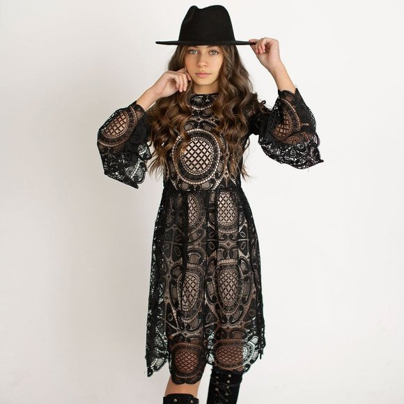 Joyfolie Other - NWT Joyfolie Alexandra Black Lace Boho Dress Girls sz 12
